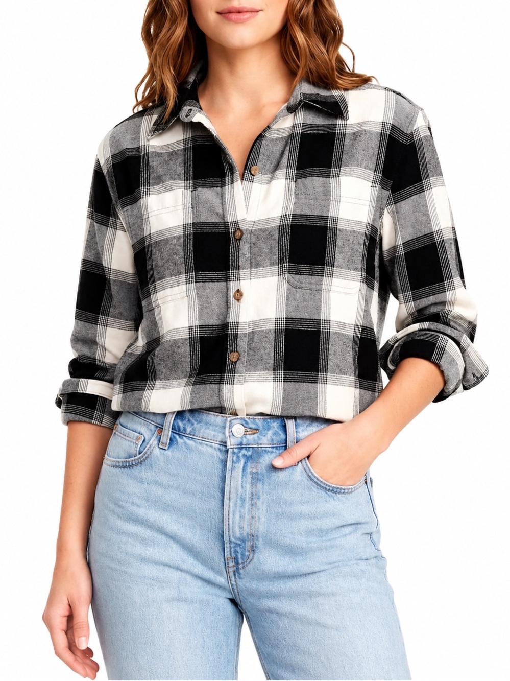 Old Navy Black and White Plaid Boyfriend Shirt
